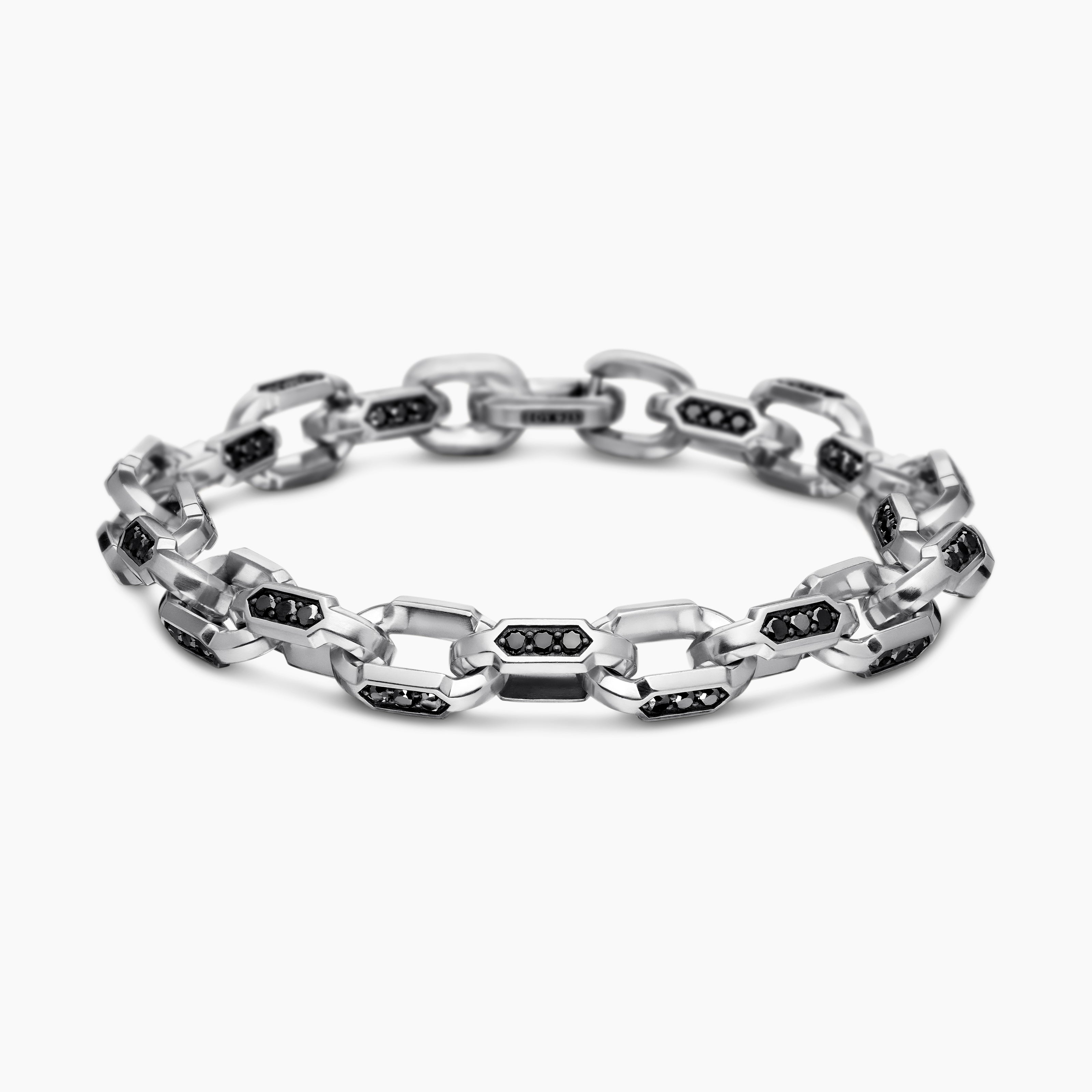 Mens Faceted Chain Bracelet in Sterling Silver, 9.5mm