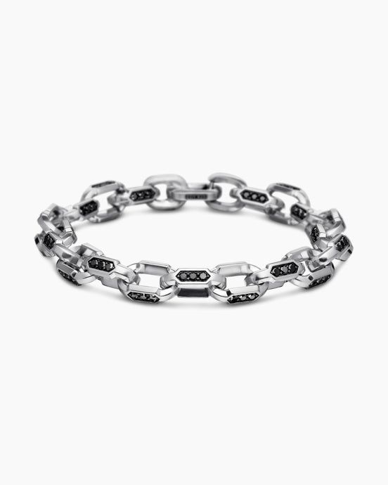 Faceted Chain Bracelet in Sterling Silver with Black Diamonds, 9.5mm
