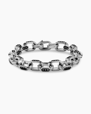 Hex Chain Link Bracelet in Sterling Silver with Black Diamonds, 9.5mm