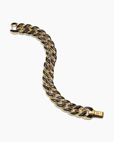 Forged Carbon Curb Chain Bracelet in 18K Yellow Gold, 14.5mm