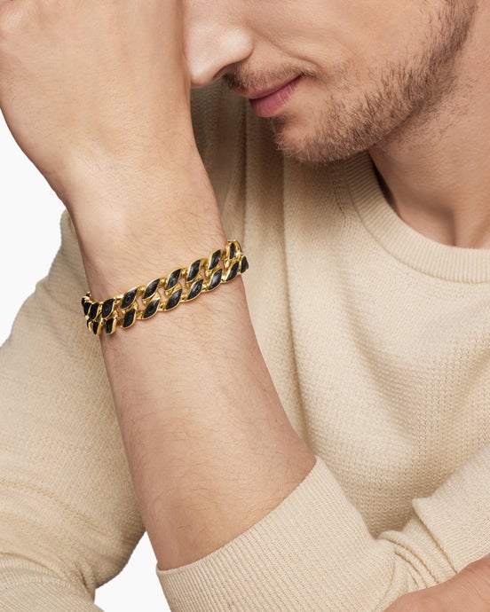 Forged Carbon Curb Chain Bracelet with 18K Yellow Gold, 14.5mm