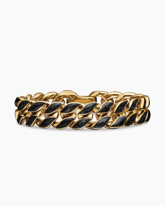 Forged Carbon Curb Chain Bracelet with 18K Yellow Gold, 14.5mm
