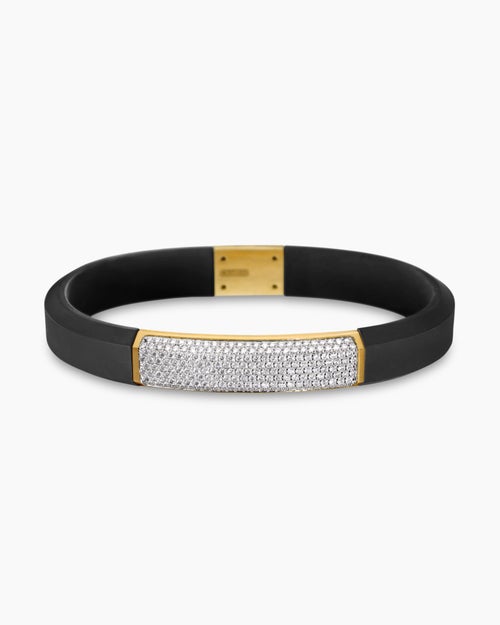 Mens Streamline® ID Bracelet in Black Rubber with Diamonds and 18K Yellow Gold, 10mm