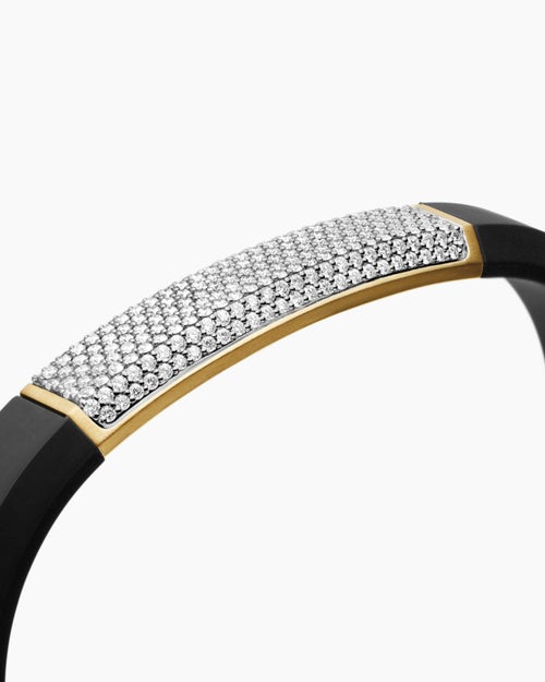 Mens Streamline® ID Bracelet in Black Rubber with Diamonds and 18K Yellow Gold, 10mm