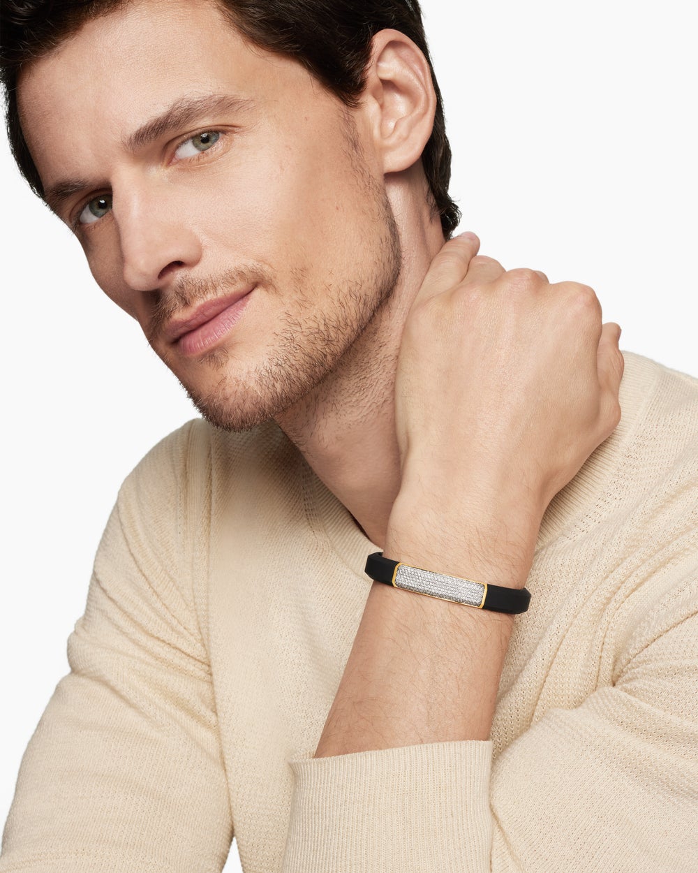 Mens Streamline ID Rubber Bracelet with 18K Yellow Gold, 10mm