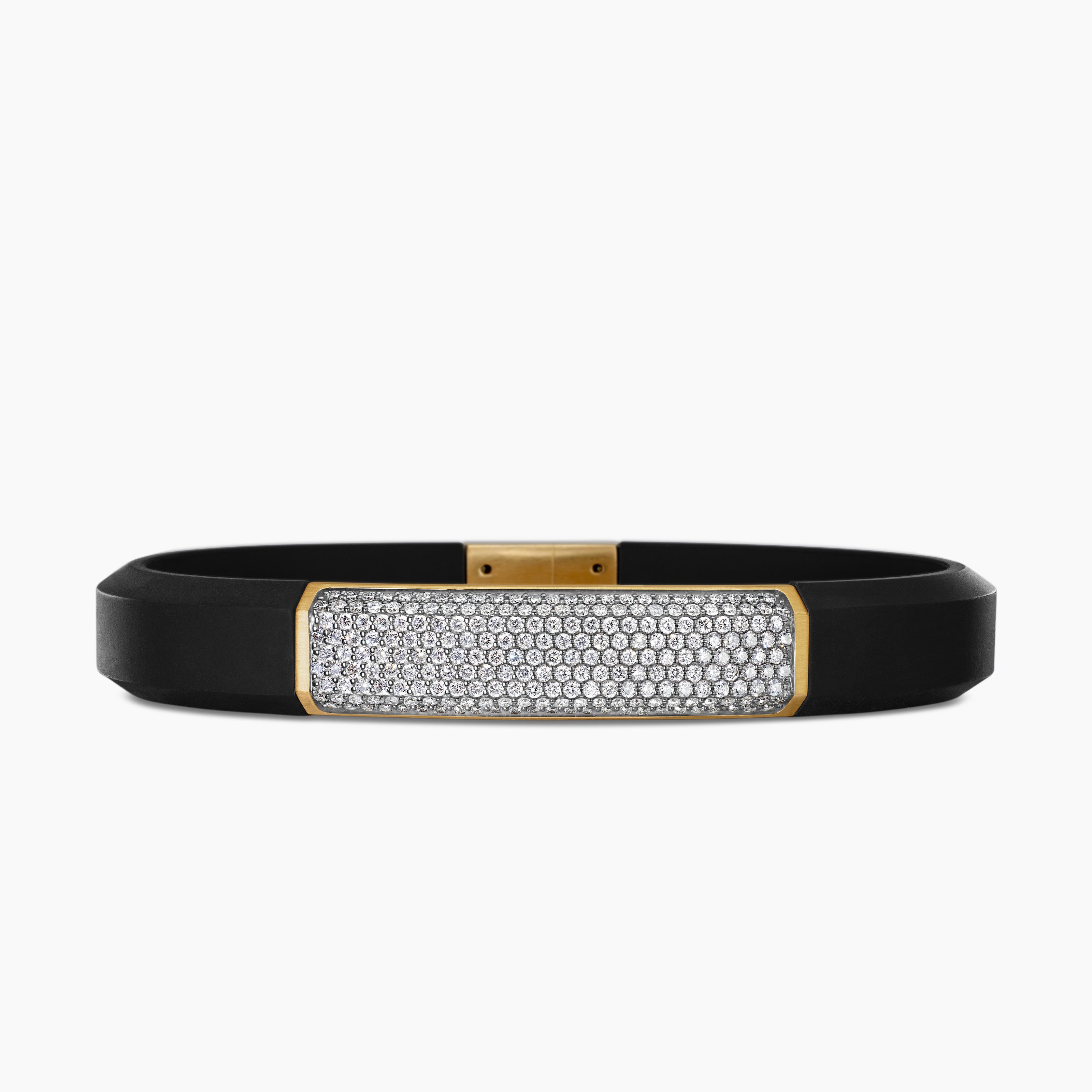 Mens Streamline&reg; ID Bracelet  in Black Rubber with Diamonds and 18K Yellow Gold, 10mm