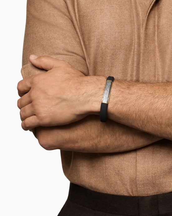 Streamline® ID Bracelet in Black Rubber with Meteorite and 18K Yellow Gold, 10mm