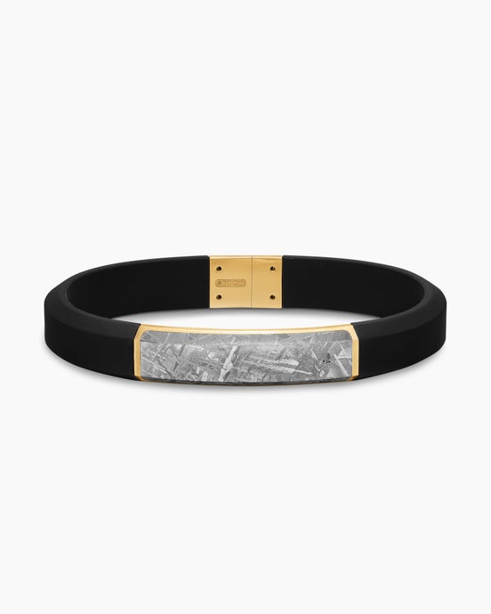 Streamline® ID Bracelet in Black Rubber with Meteorite and 18K Yellow Gold, 10mm