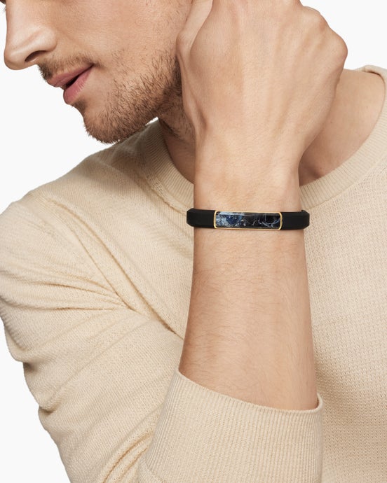 Streamline® ID Bracelet  in Black Rubber with Pietersite and 18K Yellow Gold, 10mm