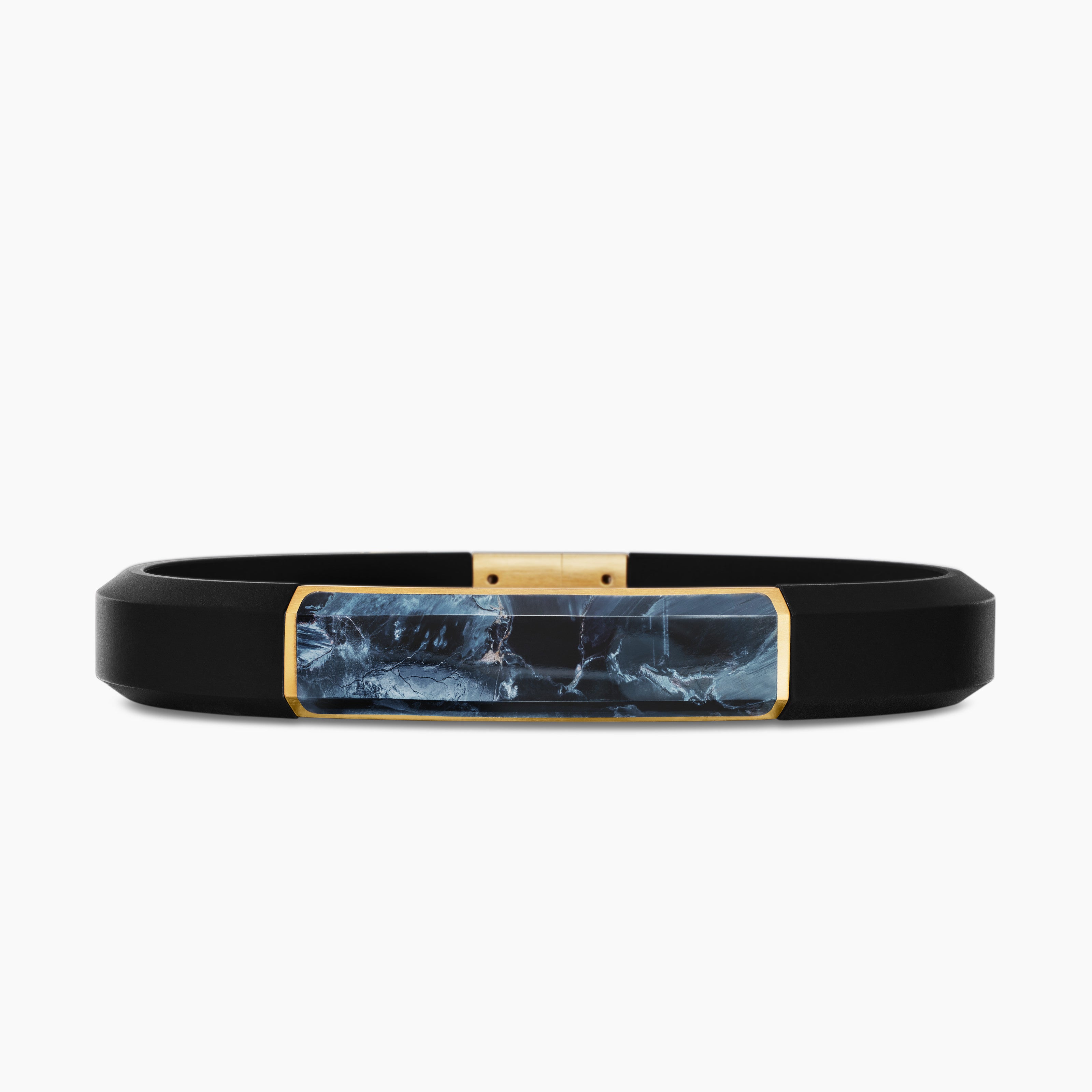 Mens Streamline ID Rubber Bracelet with 18K Yellow Gold, 10mm