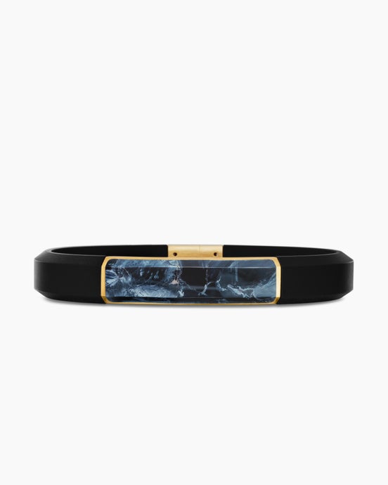 Streamline® ID Bracelet  in Black Rubber with Pietersite and 18K Yellow Gold, 10mm