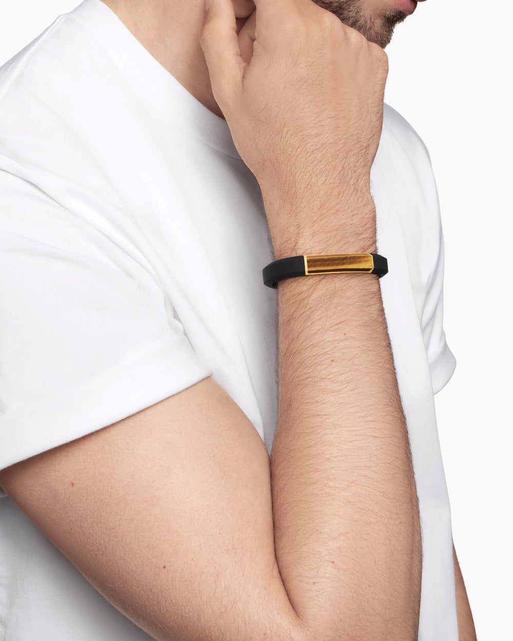 Mens Streamline ID Rubber Bracelet with 18K Yellow Gold, 10mm