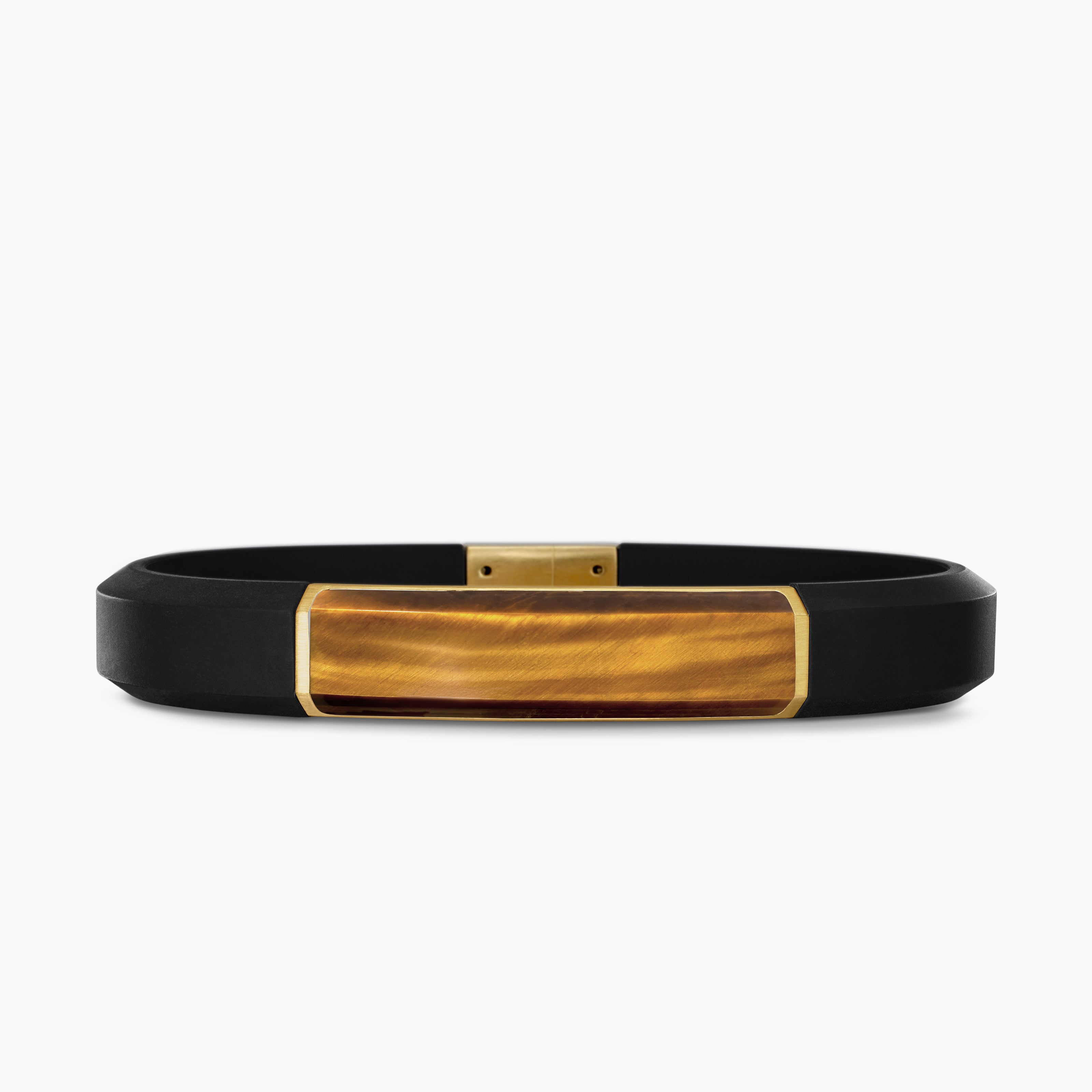 Mens Streamline ID Rubber Bracelet with 18K Yellow Gold, 10mm