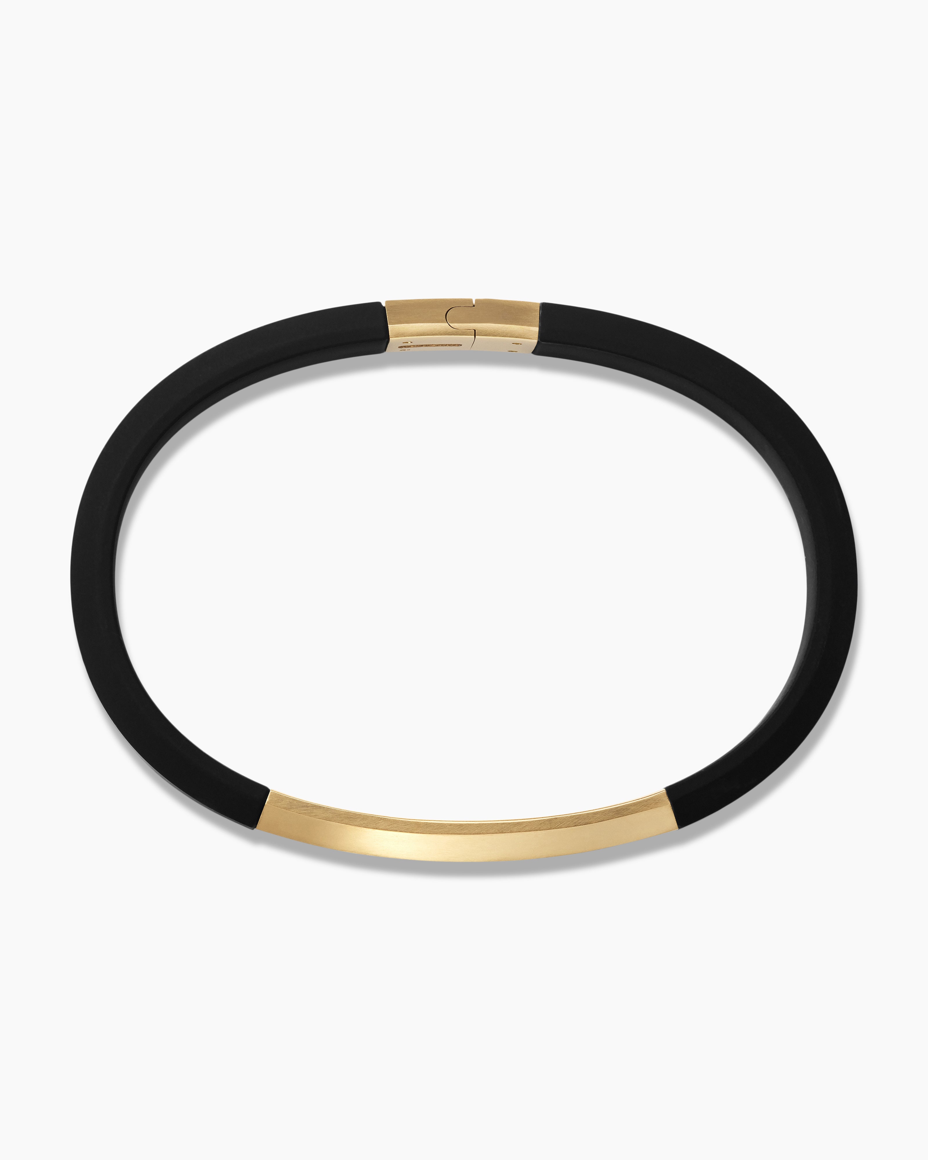 Black rubber bracelet, shiny smooth plate of steel in golden colour |  Jewellery Eshop EU