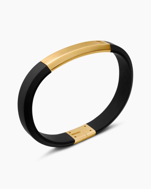 Mens Streamline® ID Bracelet in Black Rubber with 18K Yellow Gold, 10mm