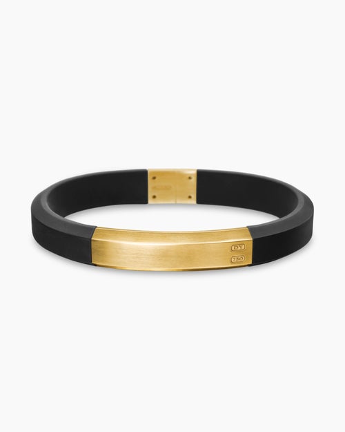 Mens Streamline® ID Bracelet in Black Rubber with 18K Yellow Gold, 10mm