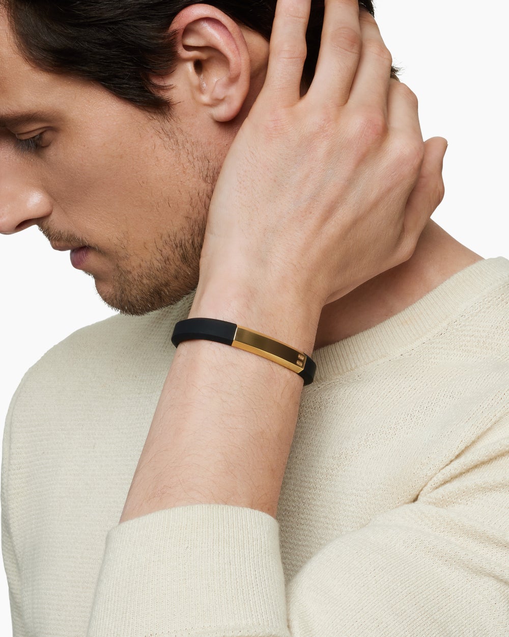Gourmette d’identification Streamline en caoutchouc avec or jaune 18 carats, 10 mm hommes