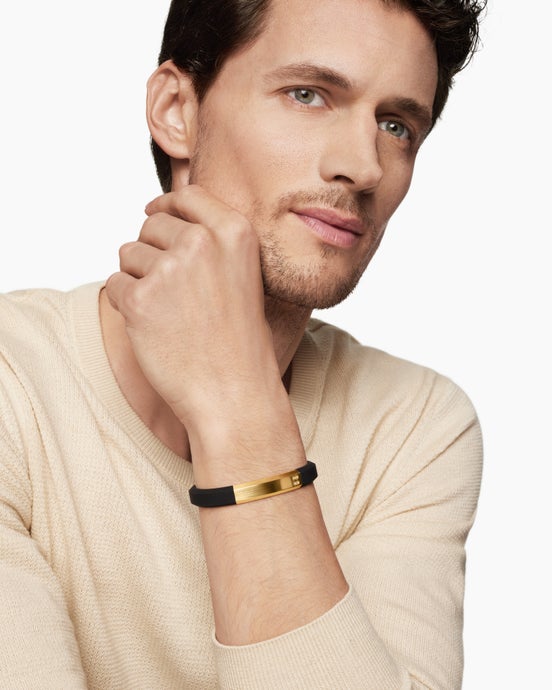 Streamline® ID Bracelet  in Black Rubber with 18K Yellow Gold, 10mm