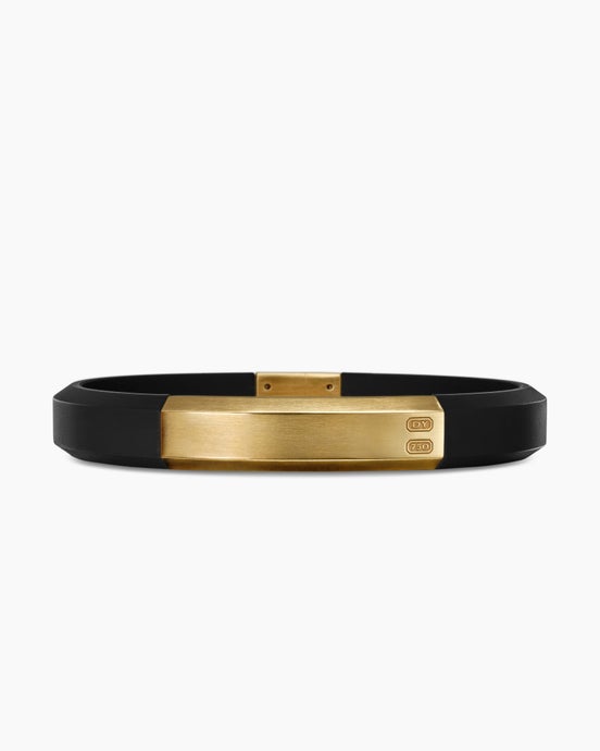 Streamline® ID Bracelet  in Black Rubber with 18K Yellow Gold, 10mm