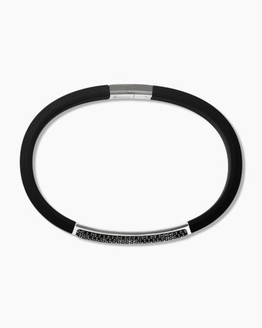 Streamline® ID Bracelet  in Black Rubber with Black Diamonds and Sterling Silver, 10mm