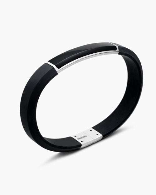 Mens Streamline® ID Bracelet in Black Rubber with Black Onyx and Sterling Silver, 10mm