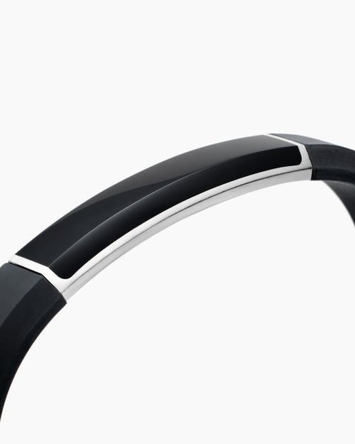 Mens Streamline® ID Bracelet in Black Rubber with Black Onyx and Sterling Silver, 10mm