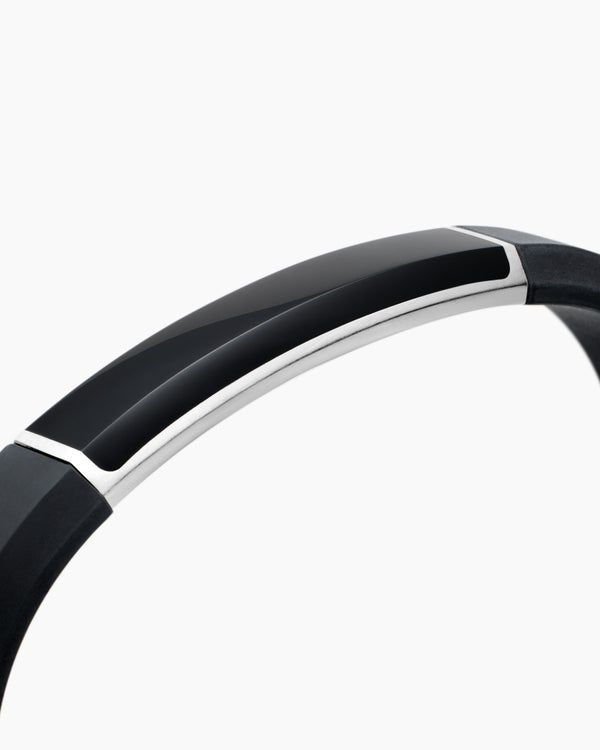 Gourmette en argent sterling à caoutchouc noir