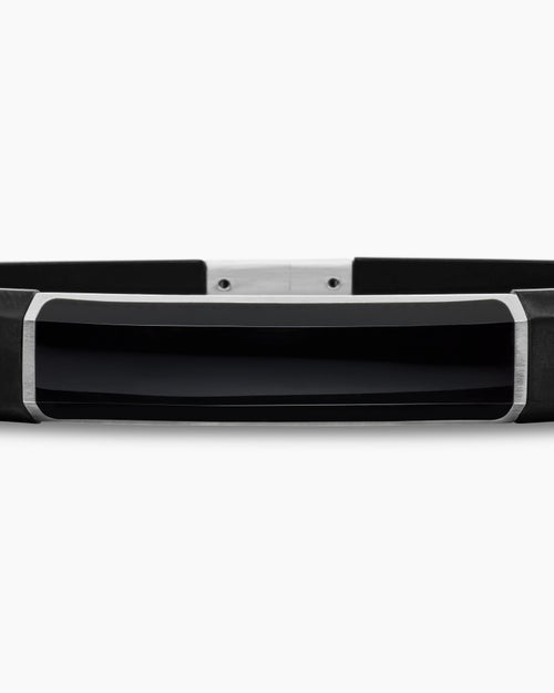 Mens Streamline® ID Bracelet in Black Rubber with Black Onyx and Sterling Silver, 10mm