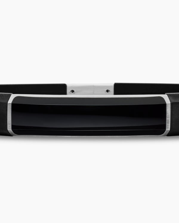 Gourmette en argent sterling à caoutchouc noir