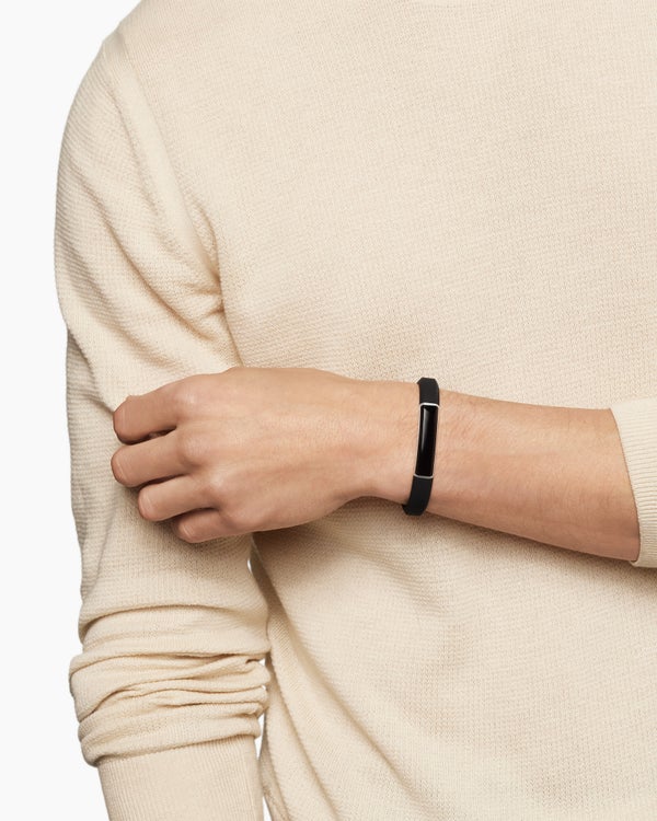 Gourmette en argent sterling à caoutchouc noir