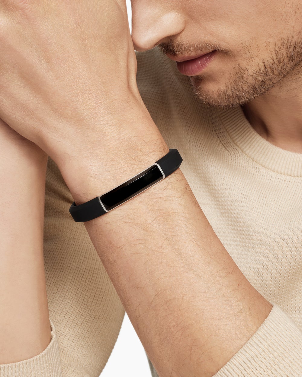 Mens Streamline ID Rubber Bracelet with Sterling Silver, 10mm