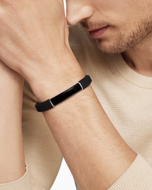 Mens Streamline® ID Bracelet in Black Rubber with Black Onyx and Sterling Silver, 10mm