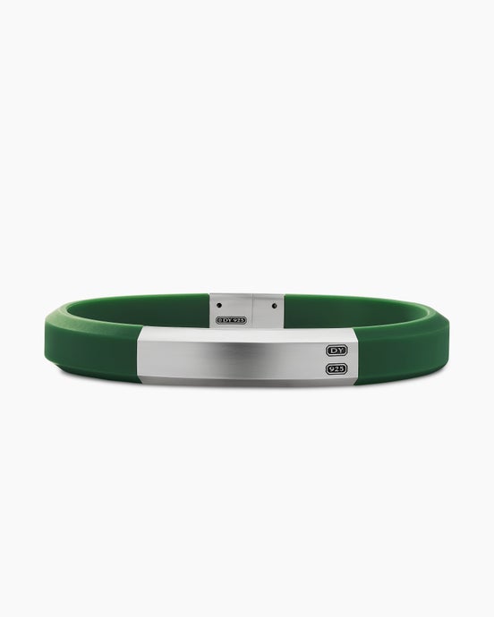 Streamline® ID Bracelet  with Green Rubber and Sterling Silver, 10mm