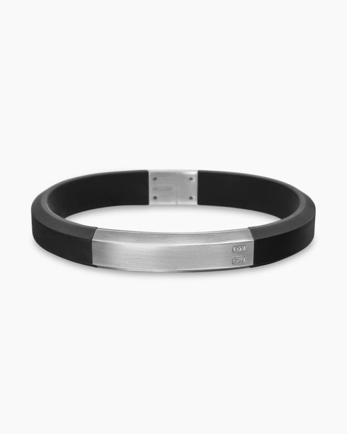 Mens Streamline® ID Bracelet with Black Rubber and Sterling Silver, 10mm
