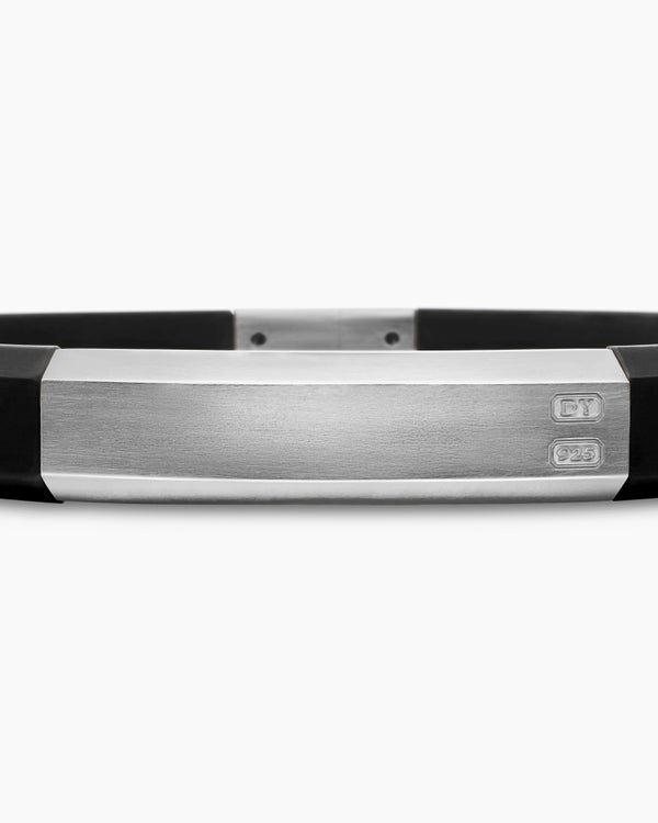 Gourmette en argent sterling à caoutchouc noir