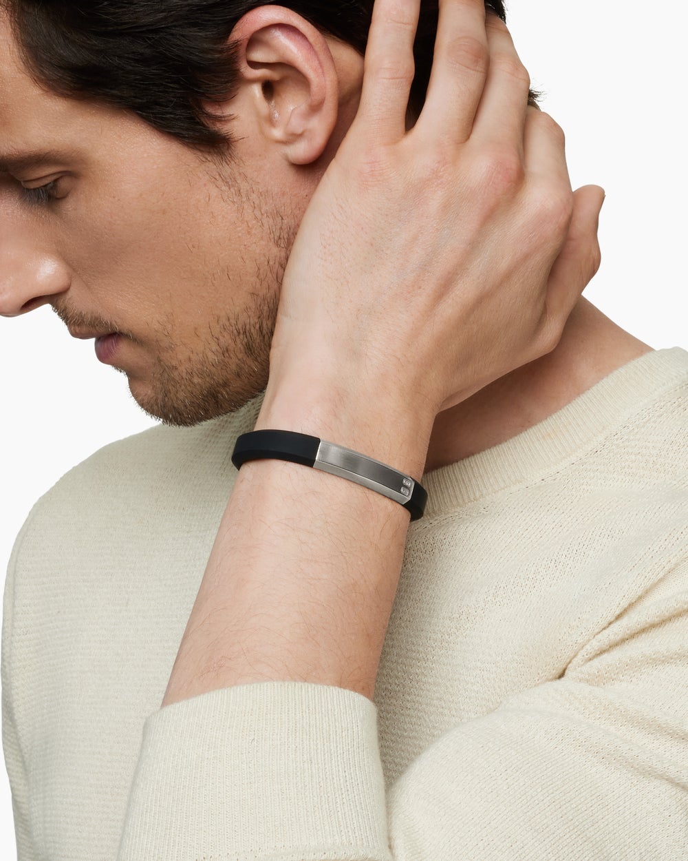 Mens Streamline ID Rubber Bracelet with Sterling Silver, 10mm