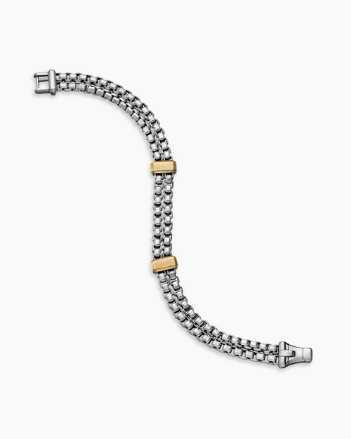 Mens Double Box Chain Bracelet in Sterling Silver with 18K Yellow Gold, 10.5mm