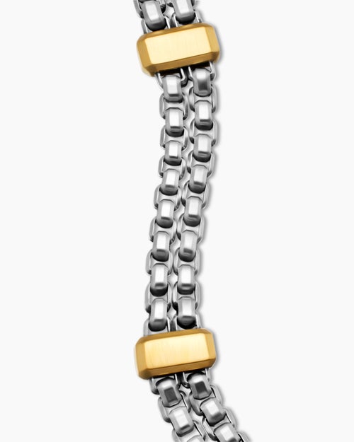 Mens Double Box Chain Bracelet in Sterling Silver with 18K Yellow Gold, 10.5mm