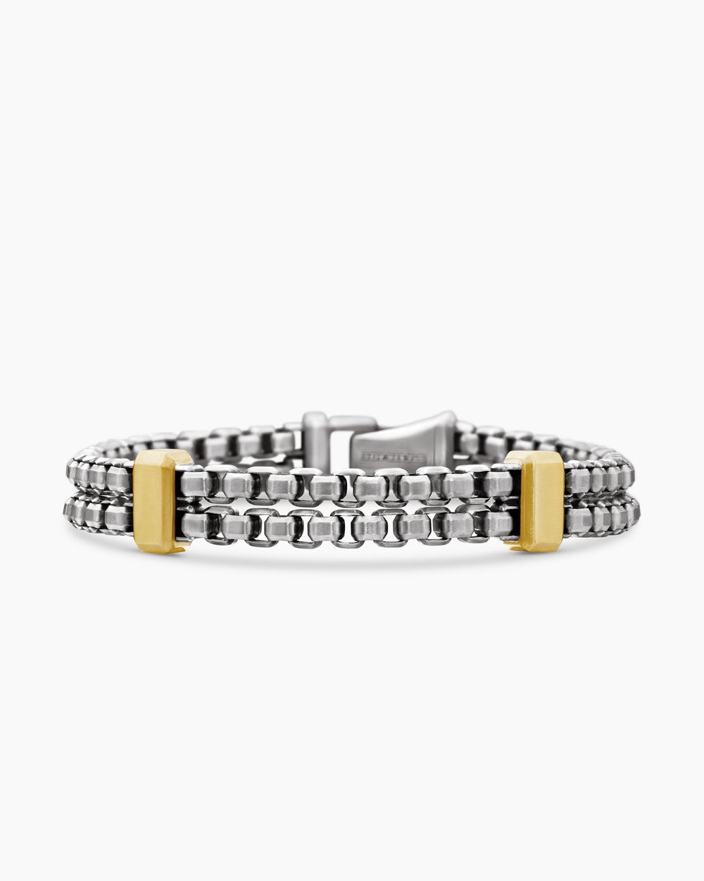 Mens Double Box Chain Bracelet in Sterling Silver with 18K Yellow Gold, 10.5mm