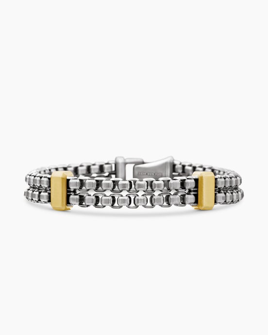 Double Box Chain Bracelet in Sterling Silver with 18K Yellow Gold, 10.5mm