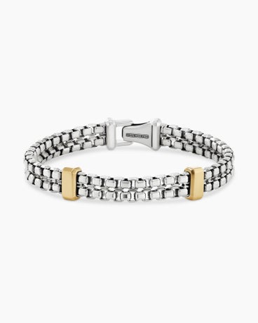 Double Box Chain Bracelet in Sterling Silver with 18K Yellow Gold, 10.5mm