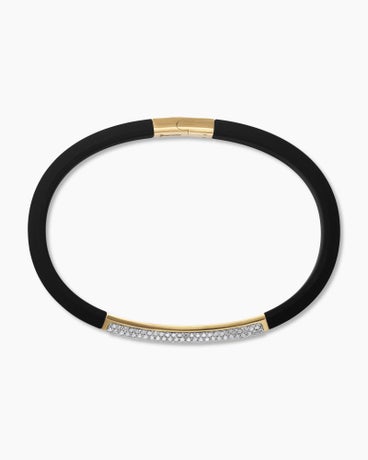 Streamline® ID Bracelet in Black Rubber with Diamonds and 18K Yellow Gold, 8mm