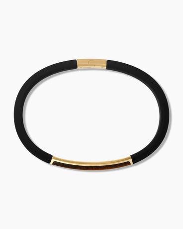 Streamline® ID Bracelet in Black Rubber with Tiger’s Eye and 18K Yellow Gold, 8mm