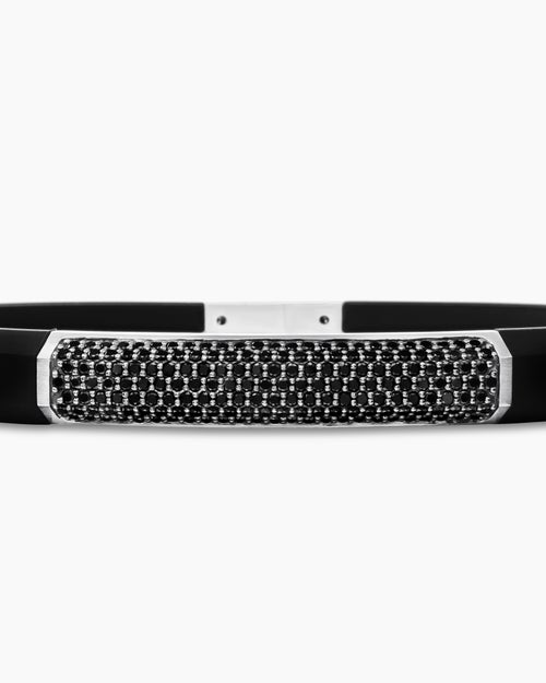 Mens Streamline® ID Bracelet in Black Rubber with Black Diamonds and Sterling Silver, 8mm