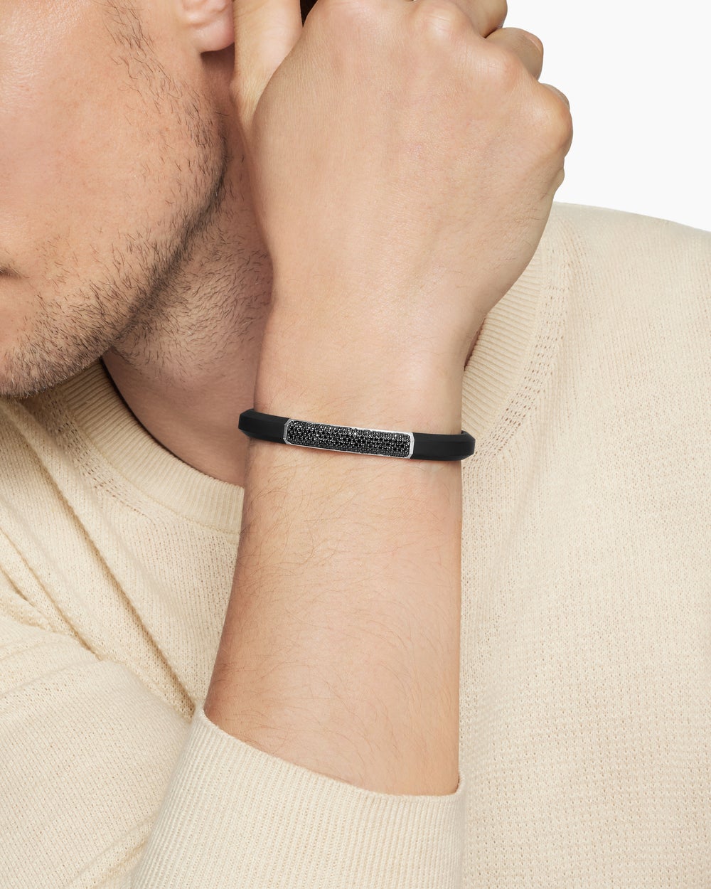 Bracelet d’identité Streamline® en caoutchouc avec argent sterling, 8 mm hommes