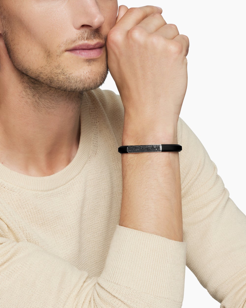 Bracelet d’identité Streamline® en caoutchouc avec argent sterling, 8 mm hommes