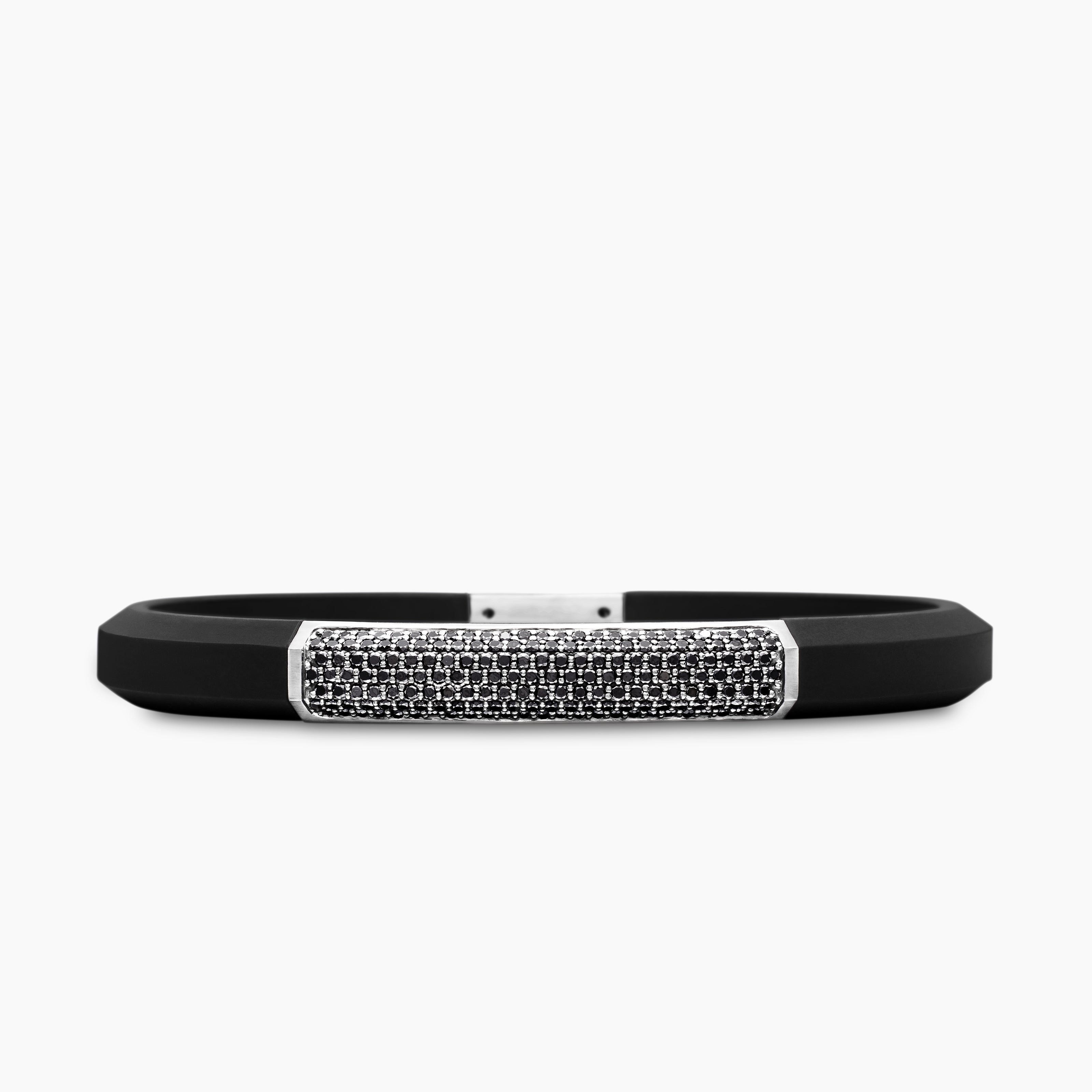 Mens Streamline&reg; ID Bracelet in Black Rubber with Black Diamonds and Sterling Silver, 8mm