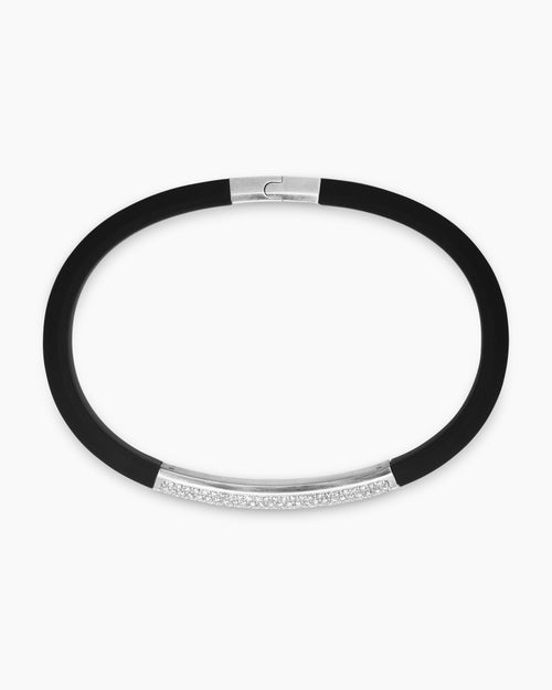 Mens Streamline® ID Bracelet in Black Rubber with Sterling Silver and Diamonds, 8mm