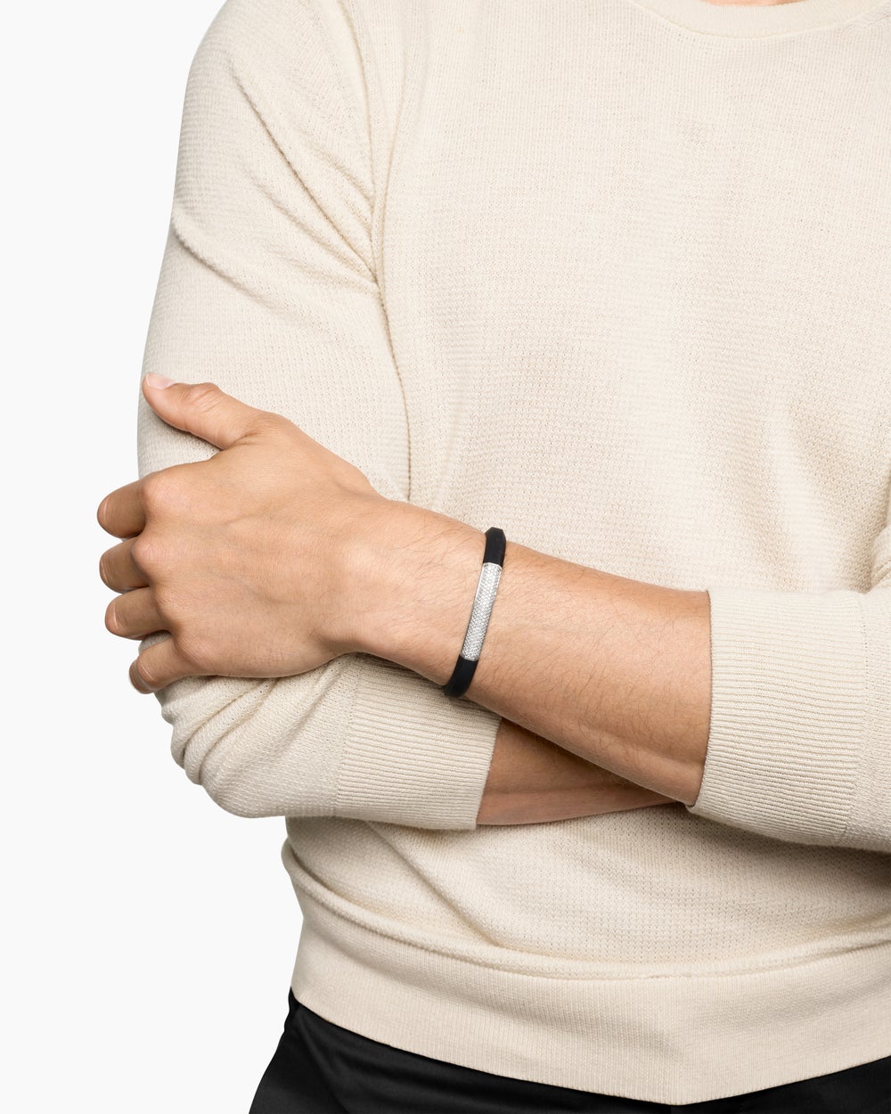 Mens Streamline ID Rubber Bracelet with Sterling Silver, 8mm