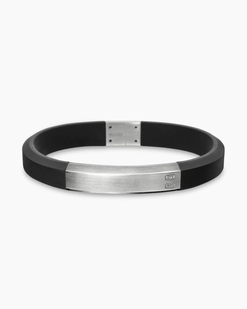 Mens Streamline® ID Bracelet in Black Rubber with Sterling Silver, 8mm